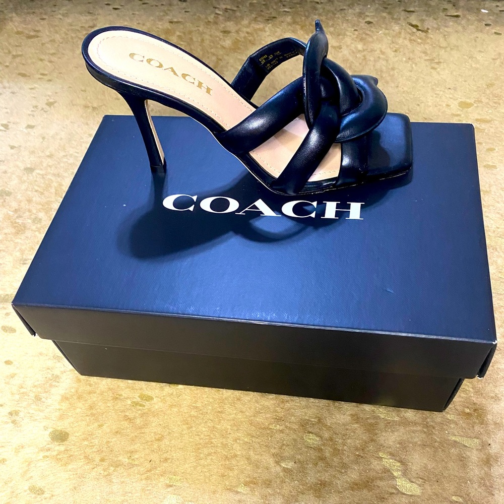 Brand New…..Black leather Coach Sandal 4 inch sandal